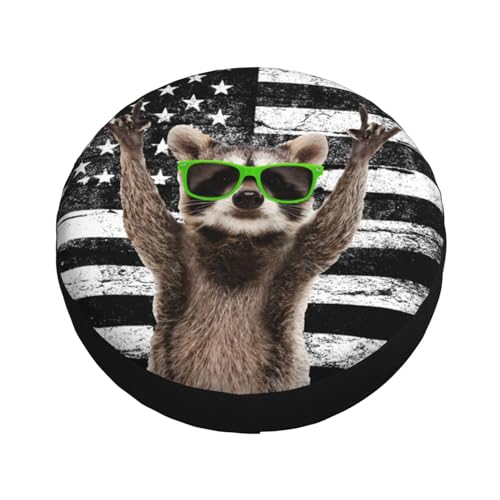 Image of Raccoon Spare Tire Cover American Flag Weatherproof Universal Wheel Protectors Wheel Covers for Rv Camper Travel Trailer SUV Truck 16 Inch
