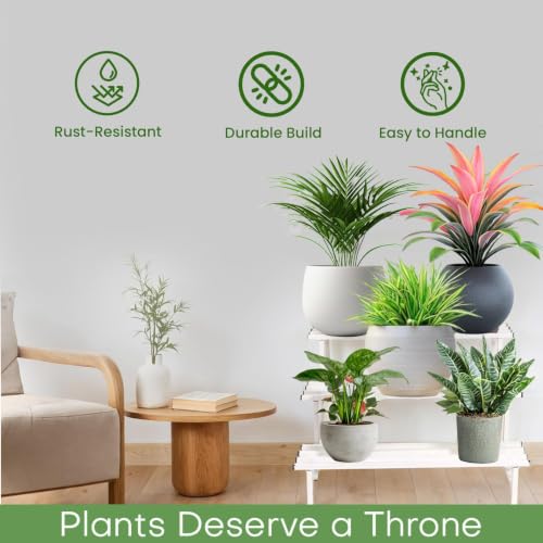 Image of Pivalo 3-Tier Rectangular Plant Stand Anti-Rust Metal Shelf Flower Pot Holder Outdoor & Indoor Planters Gamla Stands for Balcony & Living Room Home Decor (Set of 1, White)