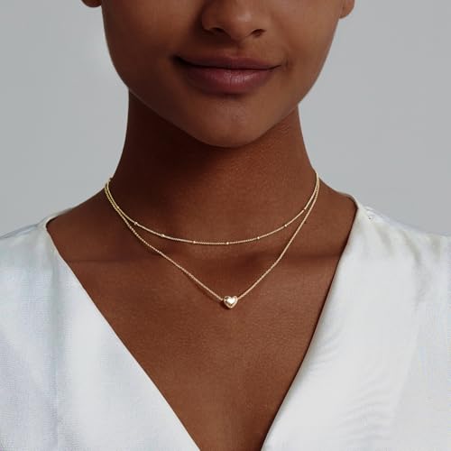 OGD Heart Necklace for Women, 14K Gold Plated Layered Tiny Puffy Heart Pendant Necklace Cute Chunky Heart Choker Necklace Simple Gold Necklace Jewelry for Women Trendy Gift3