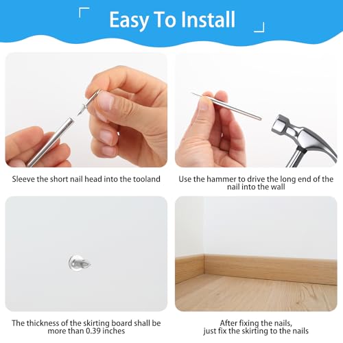 300 Clavos de Acabado de Cabeza Doble con Herramienta de Manguito para Instalación, Clavos Ocultos para Zócalos, Molduras, Acabados de Madera, Sujetadores Invisibles para Instalación de Zócalos miniatura 3