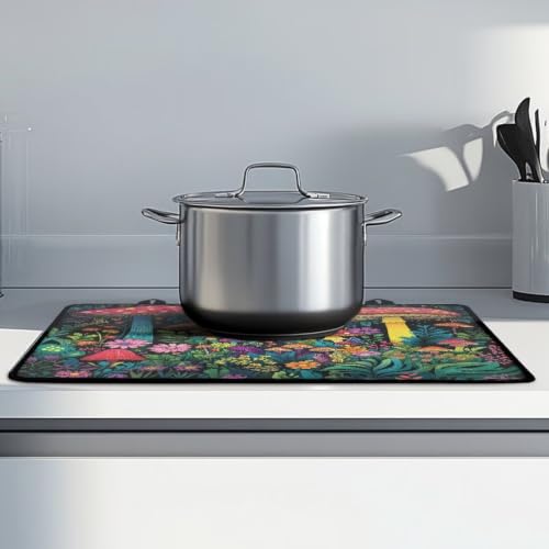 Image of Stove Top Cover for Electric Stove Induction Cooktop Mat for Glass Ceramic Top Stove Anti-Scratch Electric Stove Top Protector Cover For Kitchen Decor, 29 x 21 Inch, Mushroom Flower Grass