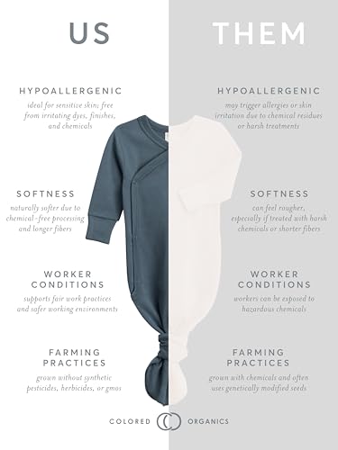 Colored Organics Baby 100% Organic Cotton Newborn Knotted Gown - Infant Indy Kimono Wrap Front Tie Knot with Mitten Cuffs4