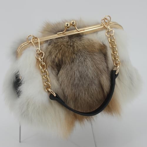 Image of Luxurious Fashion Natural Fox Fur with Hair Handbag for Women and Ladies