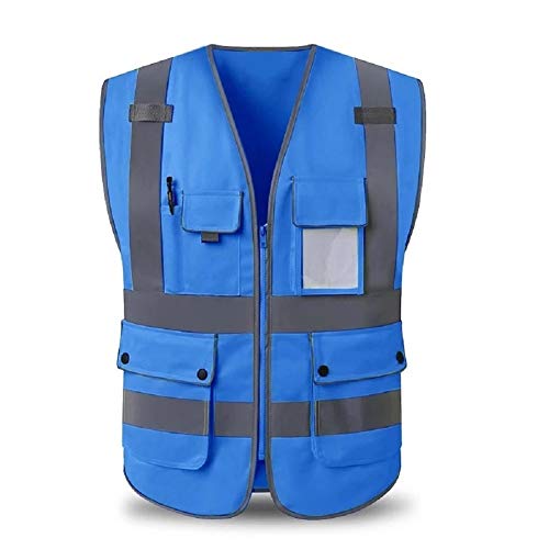 HYCOPROT Gilet de sécurité Haute visibilité avec Poches et Fermeture éclair, Gilet Respirant de Construction légère, Conforme aux Normes ANSI/ISEA (Bleu, XL)