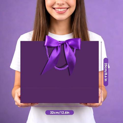 Image of JMANNI Gift Bags with Handles, 13 inch Medium Gift Bag for Presents, 1 Pcs Bags with 2 Tissue Paper and 1 Cards for Baby Shower Wedding Bridal Shower Mother's Day Birthday Party (deep purple