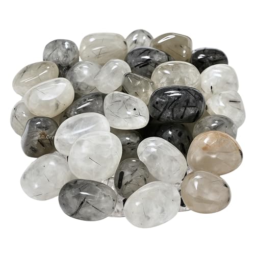 Image of Black Rutilated Quartz Crystal Healing Tumbled Stone, Natural Polished Crystals for DIY Crafts, Manifestation, Meditation, Pooja Feng Shui and Reiki Healing (30 Grams)