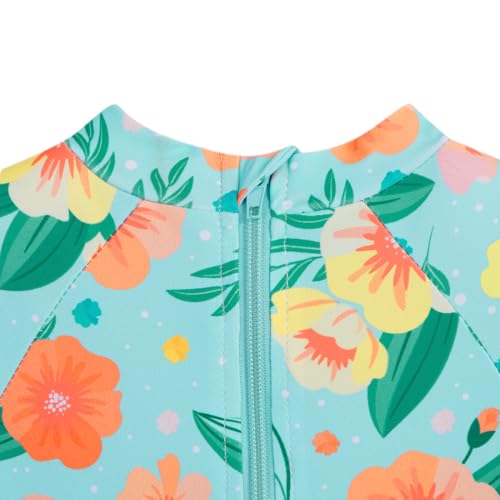 Image of Baby Toddler Girl Long Sleeve Ruffle Swimsuit One Piece Zipper Rash Guard Bathing Suit with UPF 50+ Sun Protection