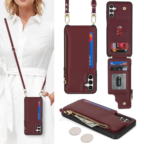 Étui portefeuille Samsung Galaxy A15 5G Cavor rouge vin avec porte-cartes et pochette zippée