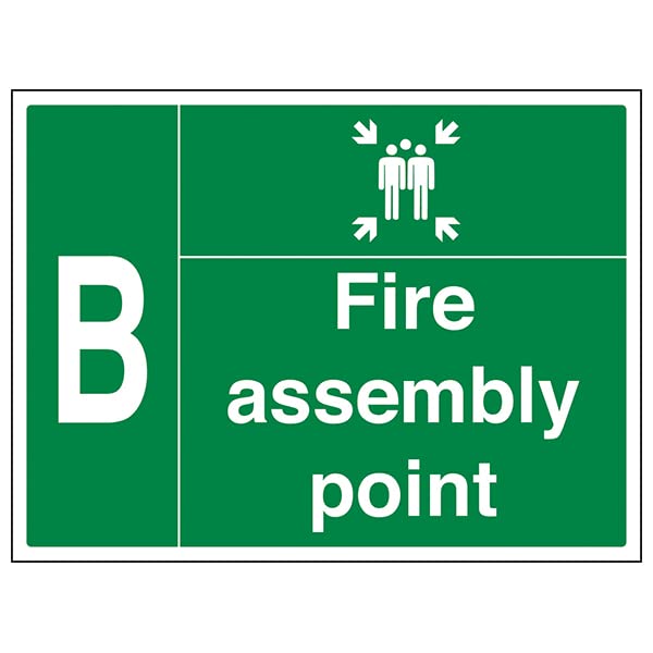 VSafety Fire Assembly Point w/Family - B - 800x600mm 3mm Aluminium Composite Safety Sign, Multi