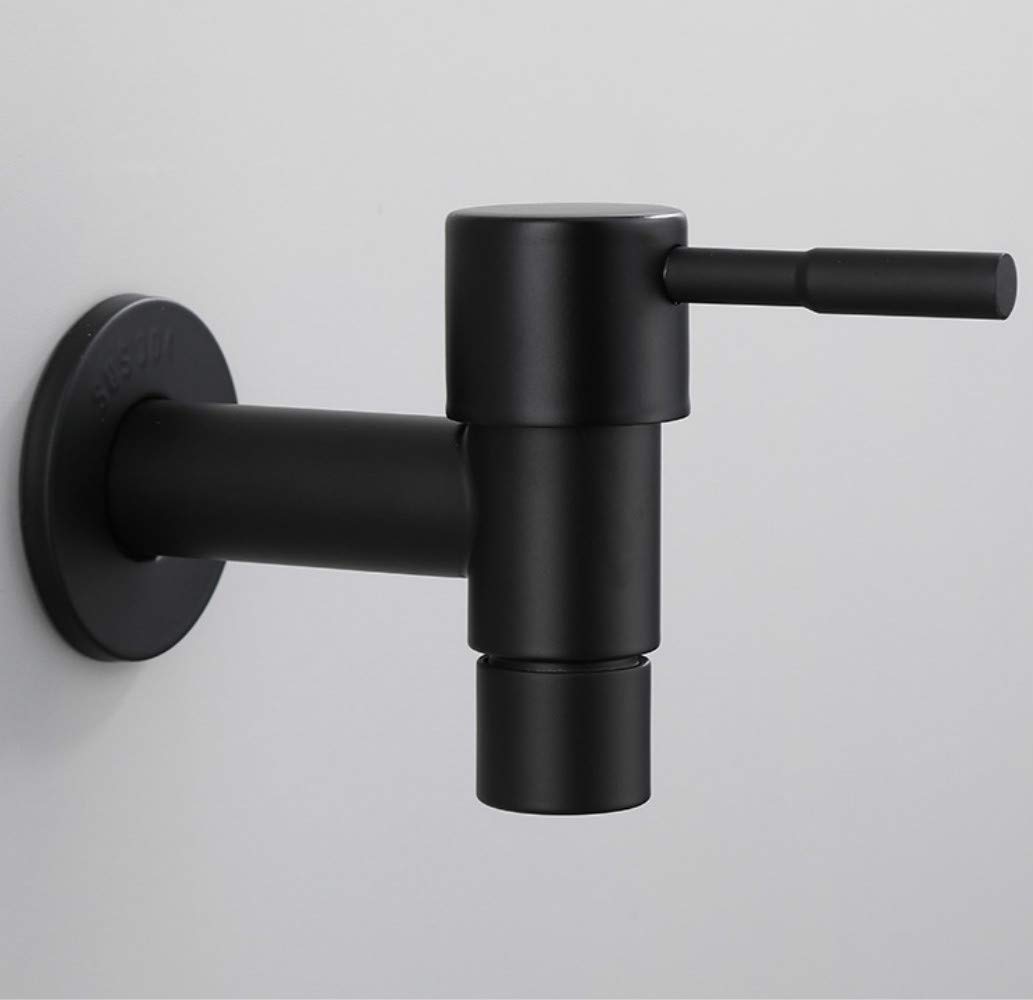 Ghjrthfj Black Taps, Wall Stainless Steel Cold Water Faucet Bathroom Mop Pool Washing Machine Tap, Paint