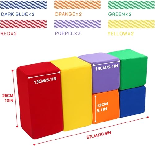 Image of Toddler Foam Buliding Blocks - 12 Piece in 2 Shapes Fabric Covered Stacking Block Sets -Soft Play Set for Kids Idea for Building and Throwing Fun-Red