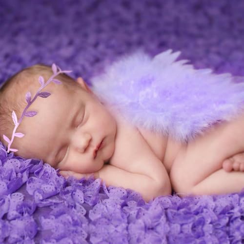 Holibeat 0-6M Baby Purple Feather Angel Wings with a Headband Newborn Photography Posing Props (Purple)