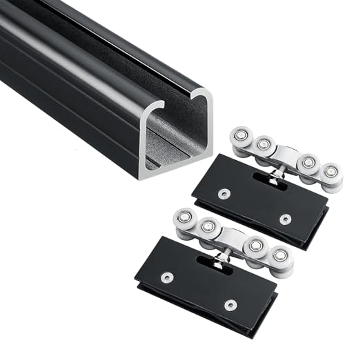 Kit de riel de cristal para puerta corredera, riel de montaje superior con ganchos de 8 ruedas para un funcionamiento suave, adecuado para oficinas, baños y cocinas
