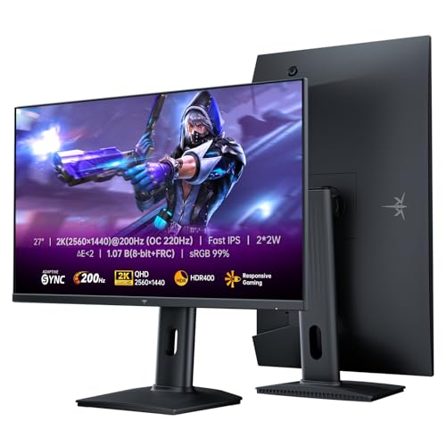 KTC Gaming Monitor 27 Zoll QHD 2560×1440 200Hz (OC 210Hz) Fast IPS 1ms Reaktionszeit HDR400 Adaptive Sync 10-Bit Farbe Höhenverstellbarer Stand 2×DP 1.4 2×HDMI