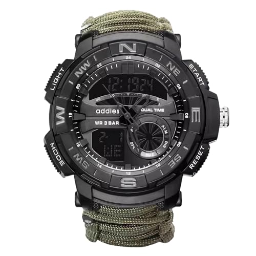 XFLHXY Reloj Táctico de Supervivencia 23 en 1 para Hombre, Multifuncional, Resistente al Agua, con Brújula, Silbato, Termómetro y Pulseras de Paracord(Color5)