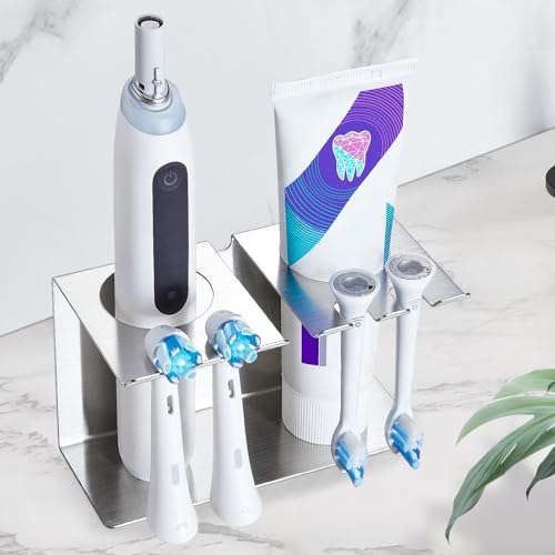 YAYINLI Toothbrush Head Holders Electric Tooth Brush Head Holder Wall Mounted Toothpaste Holder for Bathrooms Shower Adhesive Tooth Brushing Holder Razor Holder Organizer Storage (Silver)