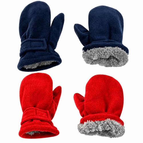 Image of N'Ice Caps Little Kids and Baby Easy-On Sherpa Lined Fleece Mittens - 2 Pair Pack