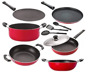 Nirlon nonstick Aluminium Utensils Set of 9 Pieces for Kitchen |26_CT_KD12_KD14_FT10_Cass20_FP12_3SPN