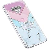 Uposao Kompatibel mit Samsung Galaxy Note 9 Handyhülle Marmor Muster mit Ring Halter Ständer Ultradünn TPU Silikon Hülle Schutzhülle Durchsichtig Bumper Stoßfest Hülle Backcover,Rosa Weiß