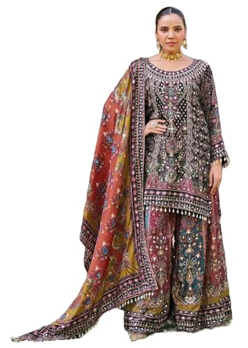Combinaison Sharara 13661 en tissu Chinon épais à impression numérique