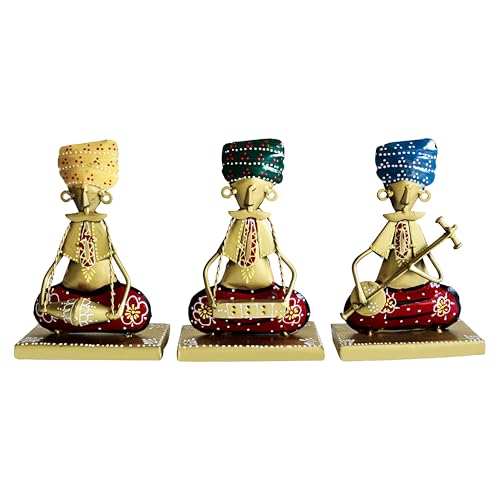 Image of CraftVatika Home Decoration Items for Living Room, Rajasthani Decorative Musician Showpiece Items, Aesthetic Home Decor, Anniversary Birthday Wedding Gifts for Woman Man, Bedroom Hall Room Set of 3