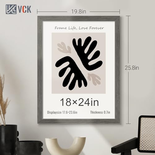 Image of VCK 18x24 Poster Frame Solid Wood Gray Grey 3 Pack Picture Frames 18 x 24 Inches with Wall Mounting Hanging