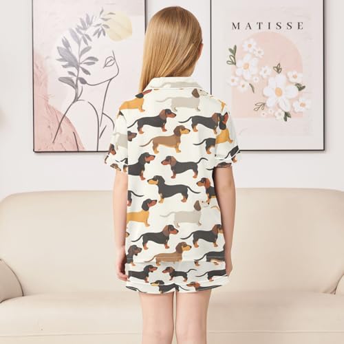 ALAZA Dachshund Dog Cartoon Stylish Satin Pajamas Set Short Sleeve Button Down Sleepwear Summer Pjs 2 Piece4
