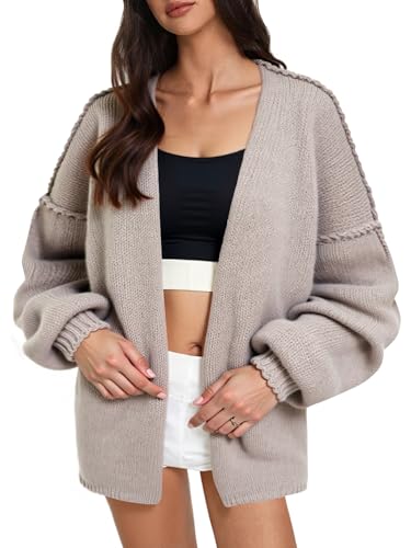 Women’s Oversized Knit Cardigan, Open Front Long Sleeve Chunky Sweater, Soft Cozy Beige Cardigan for Fall & Winter Layering4