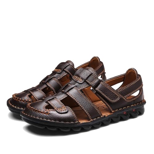 ZHNSHM Herren Sommer Casual Geschlossene Zehe Leder Sandalen Outdoor Fischer Einstellbare Strand Schuhe