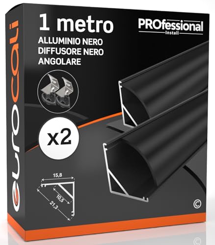Profilo In Alluminio Nero Per Strisce LED Da 12 Mm, 200 Cm, Con Copertura Opale, Weser - 2