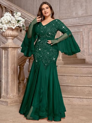 Image of MISSMAY Women's Plus Size Formal Evening Gowns Sequin Mermaid Tulle Dresses
