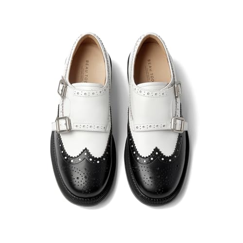 Image of BEAU TODAY Women Monk Strap Loafers Cap Toe Business Causal Loafer Shoes