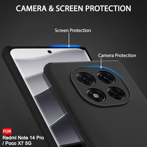 Image of TheGiftKart Liquid Silicone Back Cover Case for Mi Redmi Note 14 Pro /Poco X7 5G | Soft Micro-Fibre Lining Inside | Camera & Screen Protection | Shockproof Back Cover Case (Silicone, Black)
