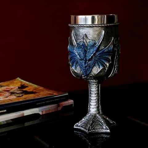 alikiki Medieval Blue Dragon Goblet Large - Dungeons and Dragons Gifts Game Goblets Chalices of Thrones Merchandise 15.8oz Stainless Steel Coffee Wine Drinking Cup Father Day Birthday Gift Party Idea Cover