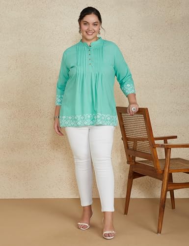 Image of Amazon Brand - Myx Women Cotton Printed A-line Short Kurti (Available in Plus Sizes)