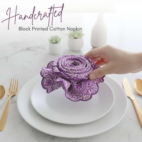 Servilletas de Tela Paquete de 6, Bordado Floral Morado miniatura 2