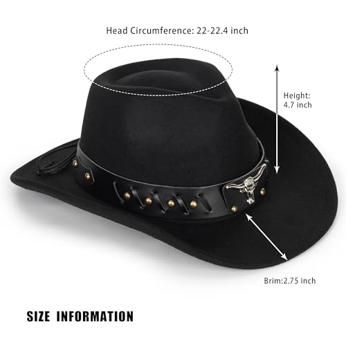Image of Women-Classic-Western-Cowboy-Shapeable-Hat - Men-Roll-Up-Wide-Brim-Felt-Fedora-Hats-Cowgirl-Hat with Belt Buckle(M-L)