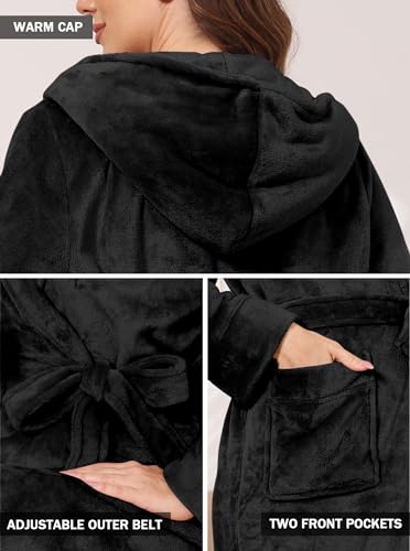 Image of Hellomamma Long Hooded Robe for Women Luxurious Flannel Fleece Full Length Bathrobe Winter Warm Pajamas Shower Nightgown