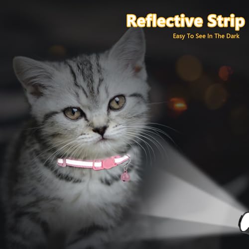 Image of Taglory Reflective Cat Collar with Bell and Safety Release, 2-Pack Girl Boy Pet Kitten Collars Adjustable 15-20 cm for 2-6 Months Cat, Pink
