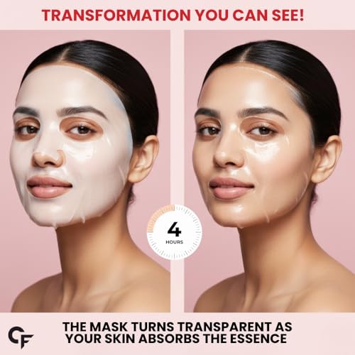Image of Carbamide Forte Bio Collagen Mask | Collagen Mask Overnight Sheet with Low Molecular Collagen, Niacinamide & Hyaluronic Acid | Korean Glass Skin Overnight Hydrogel Face Mask Sheets for Deep Hydration, Pore Minimizing, Firming & Moisturizing | Paraben-Free | For All Skin Types | 1 Piece - 35g