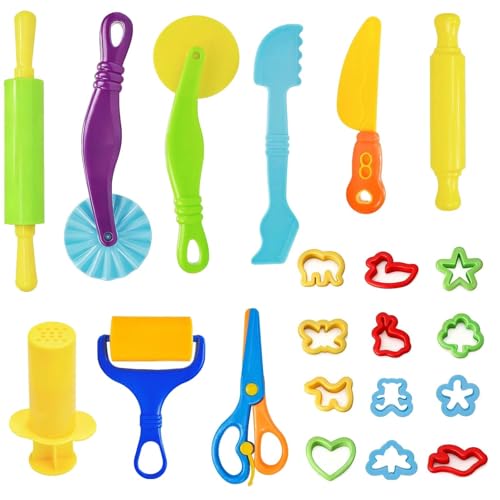 Touosy 21 Pièces Pate A Modeler Accessoire, Outils Pate A Modeler Jouet avec Rouleau à Patisserie Animaux, Ciseaux & Extrudeuse, Kit Créatif Durable pour...