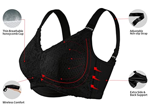 Black Lace Bras For Women No Underwire, Comfortable Wireless Bra For Women Support, Minimizer Bras For Women Full Coverage Bras With Honeycomb Inner Cushion, Lightly Lined No Wire Womens Bras 38Dd #TOP3