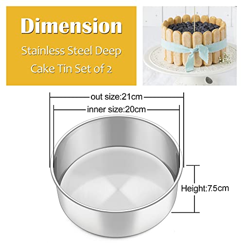 HaWare Deep Cake Tin, 8 Inch Stainless Steel Round Baking Pan Set of 2, Birthday Wedding Deep Layer Cake Tin for Baking Roasting Serving, Healthy & Non-Toxic, Mirror Polished & Dishwasher Safe (20cm) - Image 3