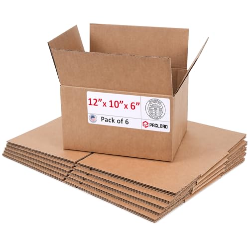 Image of Medium Cardboard Boxes 12 inchL x 10 inchW x 6 inchH (Pack of 6) - USA-Made Packing Boxes for Moving, Shipping, or Storage - USPS, UPS, FedEx Approved - Professional Packing Supplies for Moving