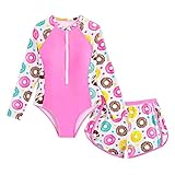 Generisch UV Badeanzug Mädchen Zweiteiler Langarm mit Badeshirt & Shorts, Tropisches Design UV-Schutzbekleidung für Kinder Teenager, Schnelltrocknend Strand Surf Schwimmanzug
