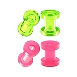 Big Gauges 2 pares de túneles para piercing de oreja, color verde, morado, rosa y acrílico, con rosca, para piercings