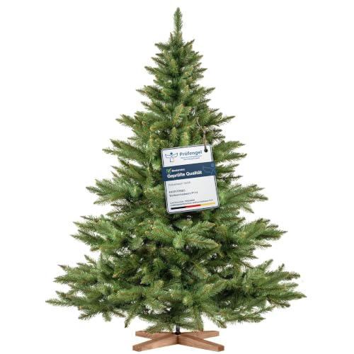 FairyTrees Árbol Artificial de Navidad Abeto Nordmann, Tronco Verde, Soporte de Madera, 180cm, FT14-180