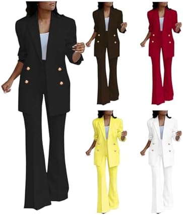 Womens Suits 2 Piece Set Plus Size Business Casual Outfits Long Sleeve Button Blazer High Waisted Bottom Pants