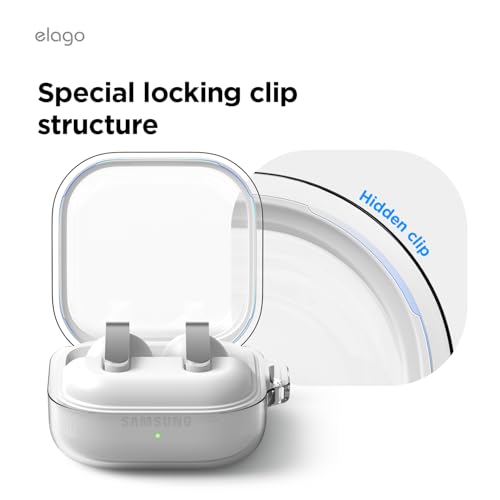 Image of elago Clear with Carabiner, Compatible with Samsung Galaxy Buds 4 Pro Case & Galaxy Buds 4 Case, Premium TPU Cover, Wireless Charging, Headphone Accessories, for Men, for Women (Clear)