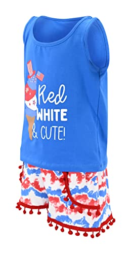 Image of Unique Baby Girls Toddler Big Kid Sleeveless Tank with Pom Pom 2pc Shorts Set Outfit